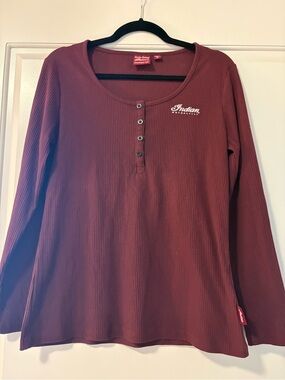 Indian Motorcycle Women's Long Sleeve Henley Tee - Burgundy Medium
